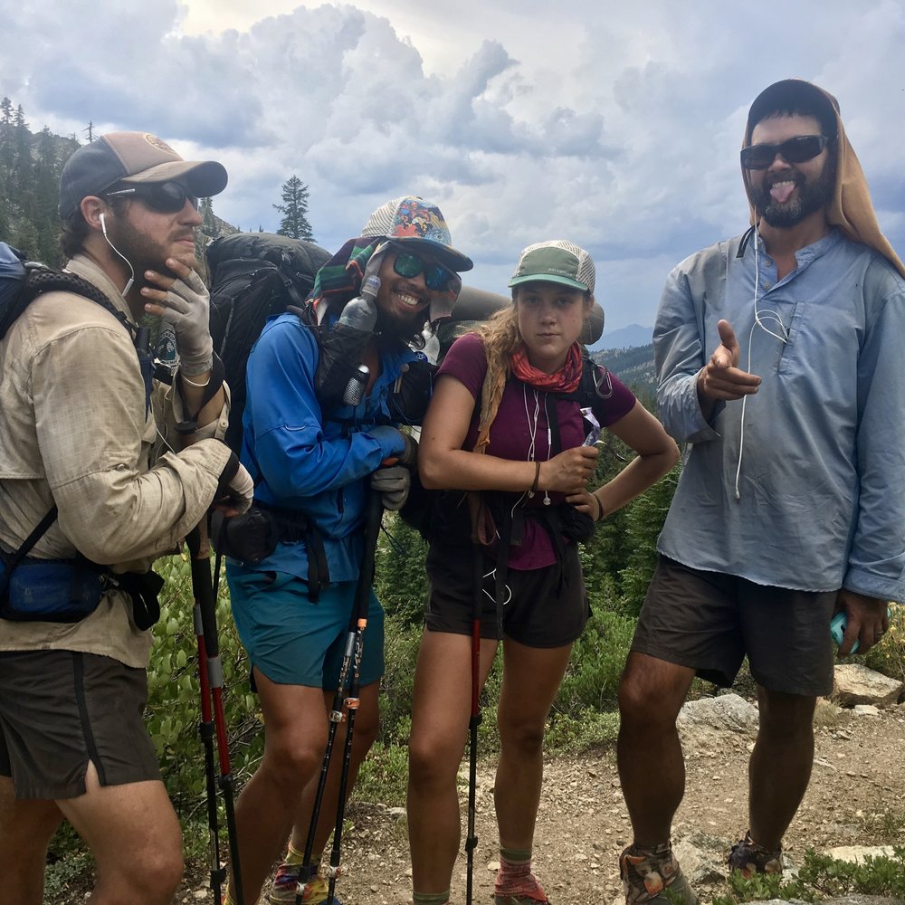 Trailname, Happy Feet, Indigo, and Blis posing like total goofs in Northern California.