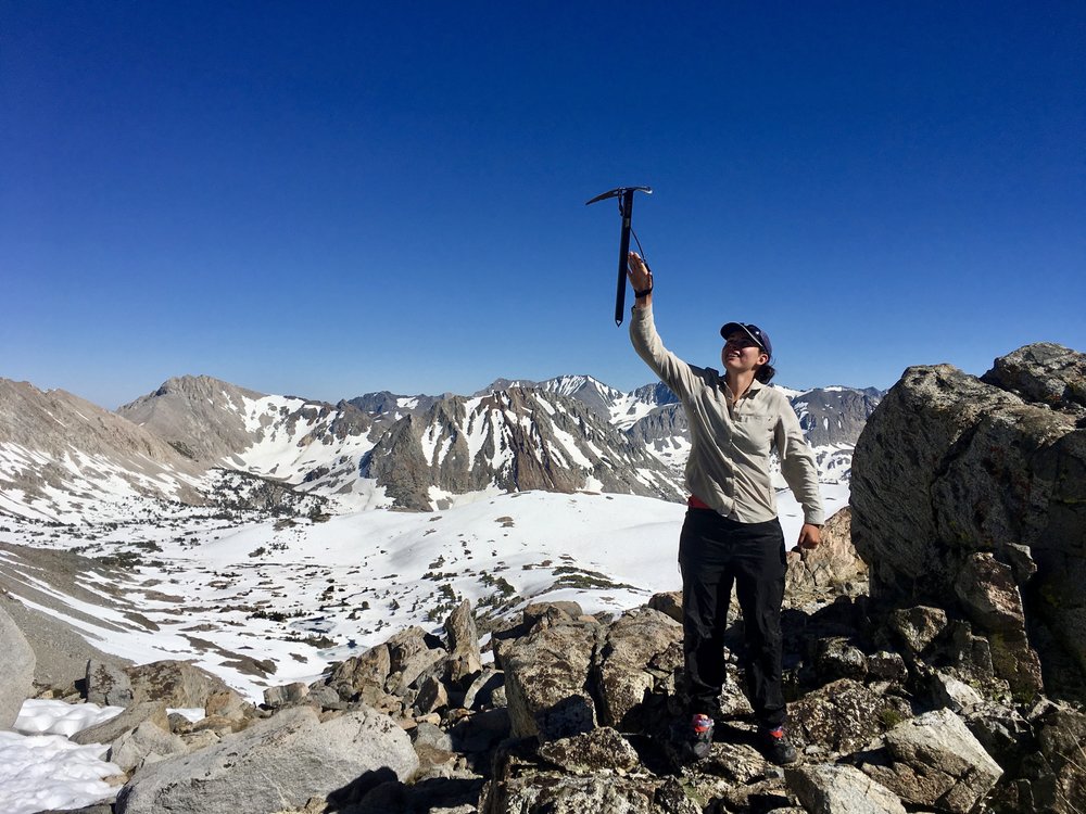 Me and  my trusty ice axe  at the top of Pinchot Pass celebrating another successful climb.