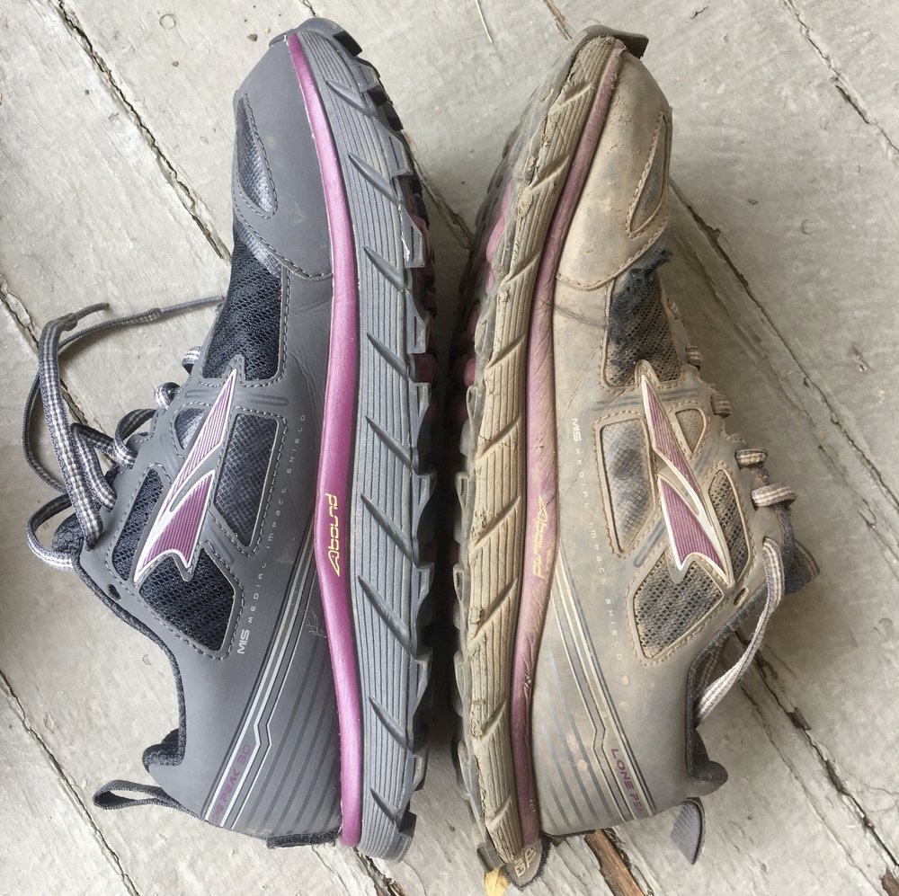 Replacing my  shoes  in Ashland, OR after over 700 miles of use through Northern California.